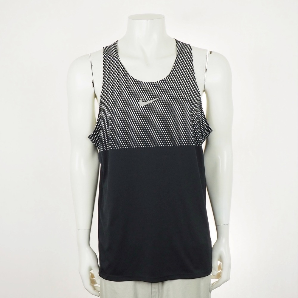 Nike Running Tank Top Shirt Mens Sz XL Black Dri-Fit Reflective Jogging Training